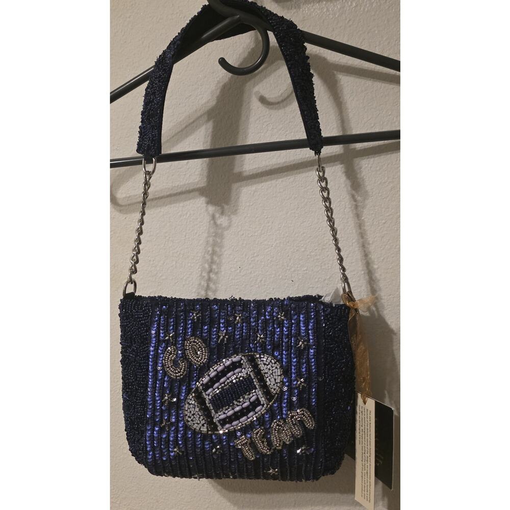 Football Blue Beaded Bag Go Team From India To You Shoulder Bag New With Tags